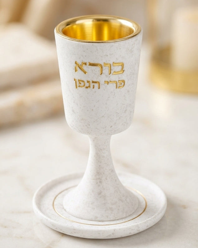 גביע קידוש מהודר מפולימר עם רגל ותחתית גוון לבן