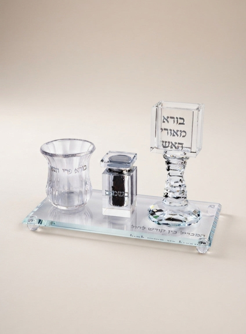 סט הבדלה קריסטל שקוף עם מגש