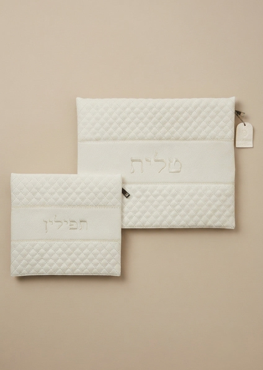 סט טלית תפילין מהודר רקמה גוון לבן
