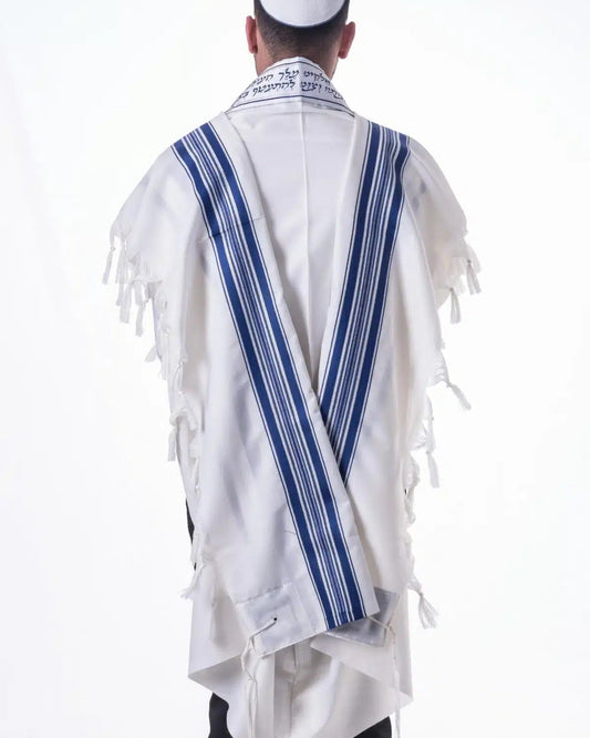 טלית צמר א.א כחול-כסף