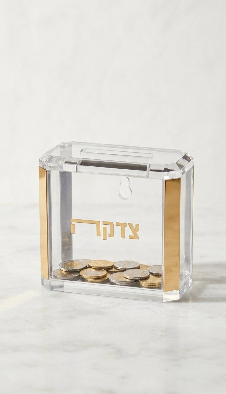 קופת צדקה אקריליק שקוף זהב